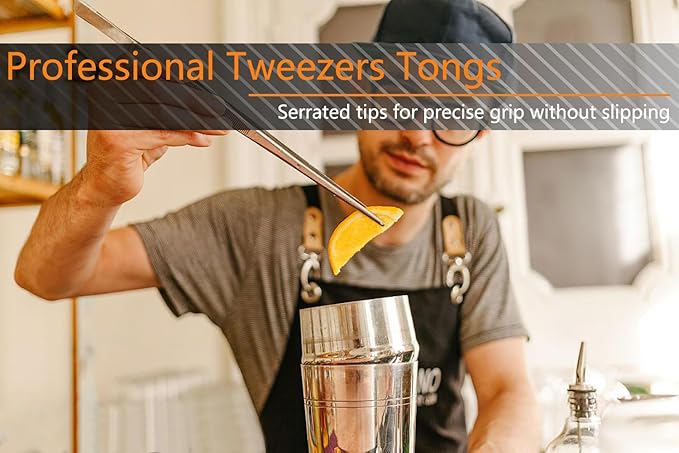 JETKONG 6 Pcs Cooking Tweezer Tongs, 12'' and 6.3" Stainless Steel Kitchen Tweezer Set, Professional Chef Tweezers for Cooking, Repairing, Sea Food, BBQ, Multi-use
