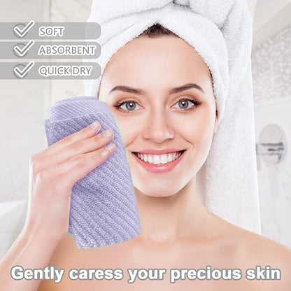 Washcloths for Showering, 6PC Large 13"x13" - Lightweight | Quick Dry | Soft | Absorbent, Thick Cotton Washcloths for Face, Purple Hand Towel Set, Lavender Face Towel for Hotel, Bathroom Essentials