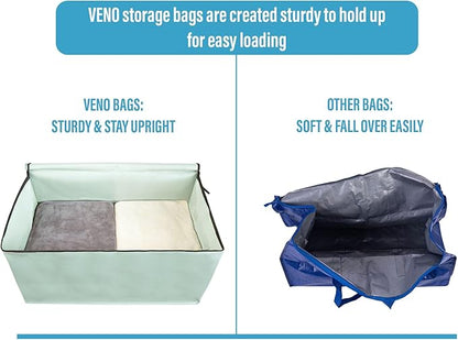 VENO 6 Pack Moving and Storage Bags, Heavy Duty, Alternative to Moving Boxes, Large Packing Totes Supplies for College Dorm Room with Zipper for Clothes, Wide Open Design (Shiny Light Green, 6 Pack)
