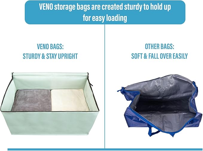 VENO 10 Pack Moving and Storage Bags, Heavy Duty, Alternative to Moving Boxes, Large Packing Totes Supplies for College Dorm Room with Zipper for Clothes, Wide Open Design (Shiny Light Green, 10 Pack)