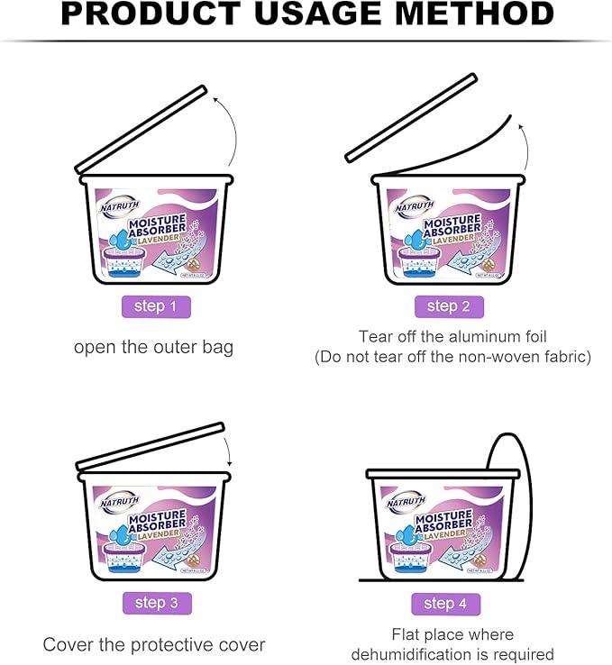 NATRUTH Moisture Absorbers with Lavender Scent,9-Pack Portable Closet Dehumidifier, Odor Eliminator Absorber Bucket, Unscented Humidity Absorber,Cleaner Air Dehumidifier for Closet,Bathrooms