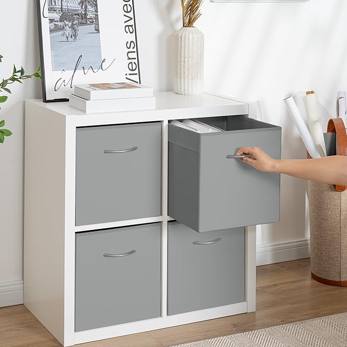StorageWorks Gray Storage Cubes, 13x13 Storage Cube Bins with Handle, Cube Storage Organizer Bins for Shelves and Closet, Collapsible Storage Bins, 4-Pack