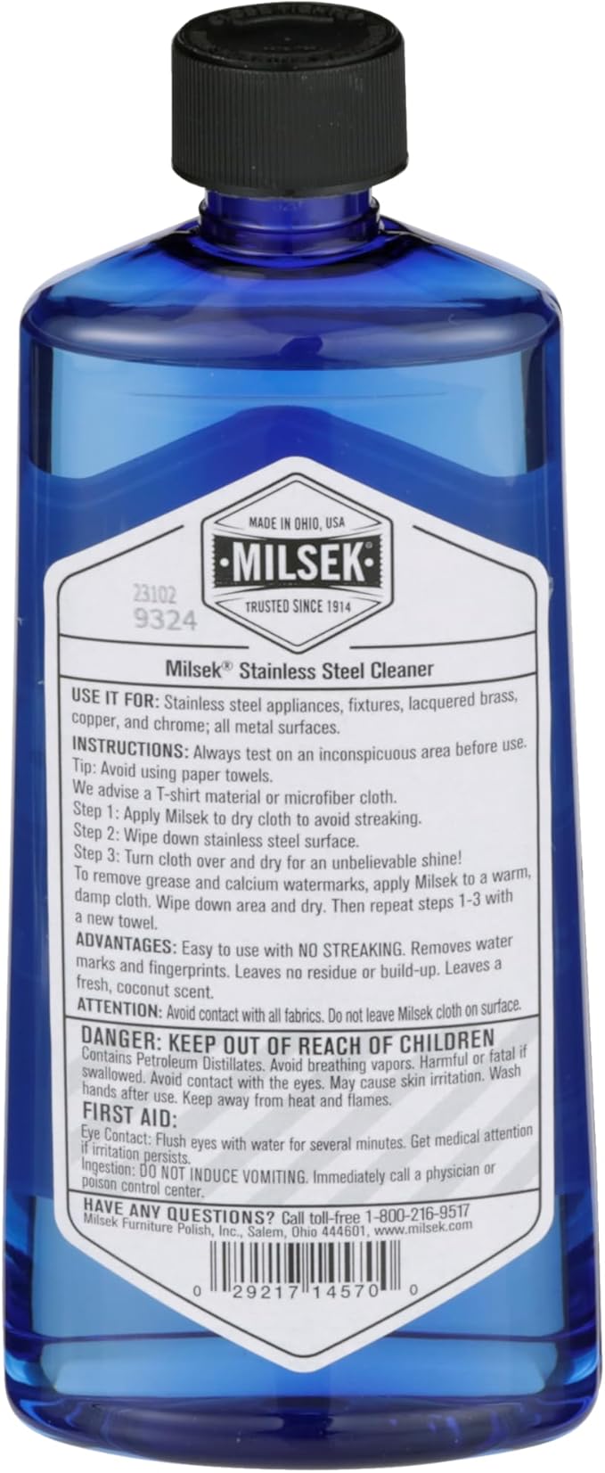 Milsek Stainless Steel Cleaner & Microfiber Cloth, 12-Ounce