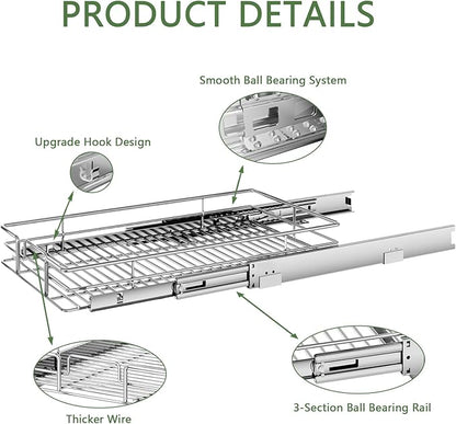 Pull Out Cabinet Organizer 13½" W x 18" D, Heavy Duty Cabinet Pull Out Shelves, Slide Out Drawers Organization for Kitchen Cabinets Bathroom