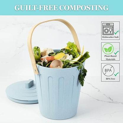 Martha Stewart Indoor Compost Bin | Countertop Composting Bucket for Kitchen | .7 Gallon Capacity | Includes Filter | Plant Based Materials | Linen White