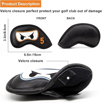 Premium Leather Golf Club Iron Covers - 10pcs/Set Wedge & Iron Headcovers with Velcro Closure