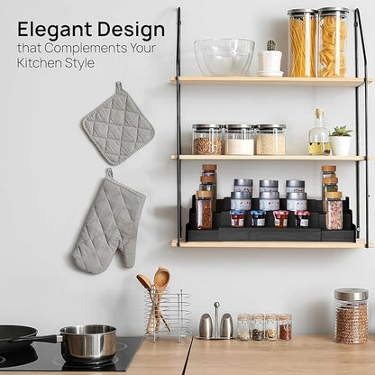 Ibyx Premium 3-Tier Spice Rack Organizer for Cabinet - Expandable Bamboo Spice Storage - Non-Skid Countertop Step Spice Shelf - Great for Kitchen Cabinet, Countertop, Cupboard, Pantry (Black)