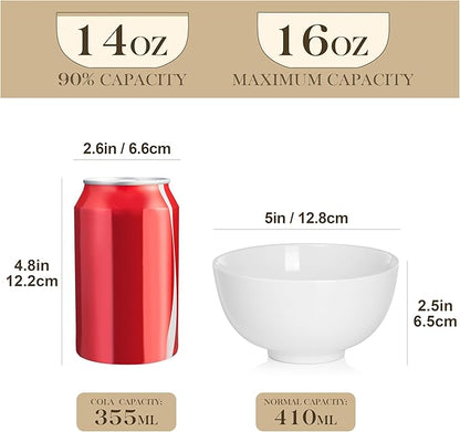 MALACASA Small White Ceramic Bowls Set of 8, 14 OZ Compact Dessert Bowls Rice Bowls Set, Ceramic Bowl for Ice Cream, Soup, Cereal, Side Dishes, Dishwasher & Microwave Safe