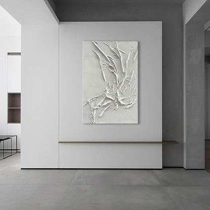 NANKAI Hand-Painted White Texture Abstract Art Painting Minimalist Art Home office hallway wall decoration Oil painting 24x36 inches