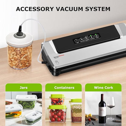 Bonsenkitchen Vacuum Sealer Machine, Precision-Compact 4-in-1 Food Sealer Machine, Multi-Functional Food Vacuum Sealer with & Accessory Hose, Bright Silver