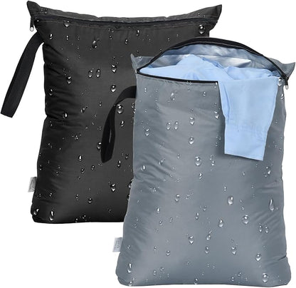 OTraki 2PCS Wet Bags 16x20 inch Medium Wet Dry Bag for Swimsuit and Towels Waterproof Beach Swimming Bag, Wet Dirty Clothes Gym Bags with Handle for Workout Yoga (Black & Grey)