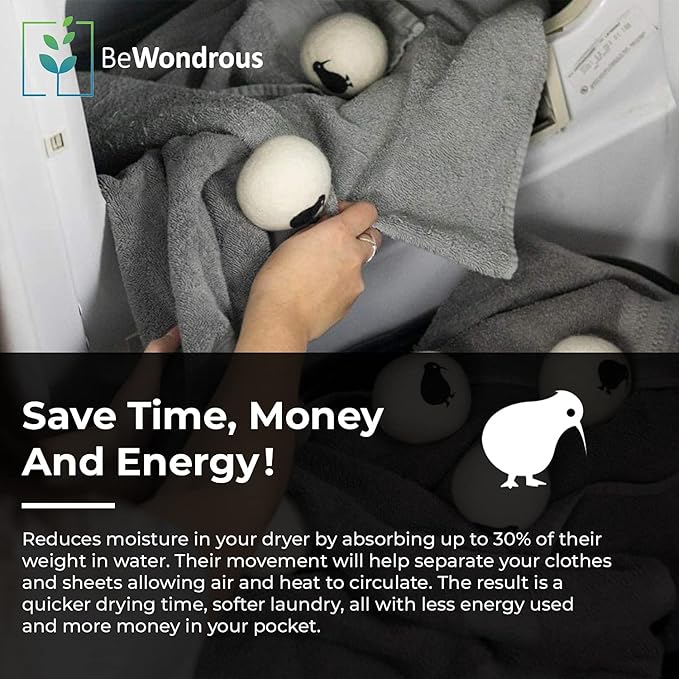 Wool Dryer Balls XL, 100% New Zealand Organic Wool - Reusable Natural Fabric Softener for Laundry, Dryer Sheets Alternative - Prevent Wrinkles and Anti Static (Black, 4-Pack)