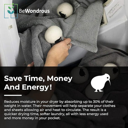 Wool Dryer Balls XL, 100% New Zealand Organic Wool - Reusable Natural Fabric Softener for Laundry, Dryer Sheets Alternative - Prevent Wrinkles and Anti Static (Black, 4-Pack)