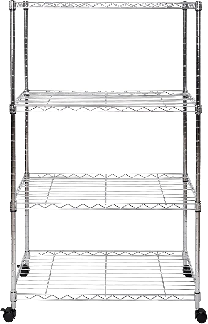 Seville Classics Solid Steel Wire Shelving Storage Unit Adjustable Shelves Organizer Rack, for Home, Kitchen, Office, Garage, Bedroom, Closet, Steel, 4-Tier, 30" W x 14" D