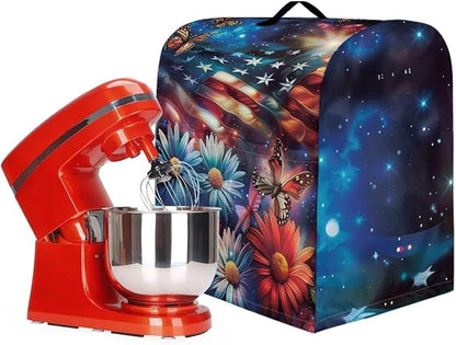 American Flag Daisy Butterfly Mixer Cover Protector, Dust Covers for 6-8 Quart Kitchen Aid Mixer, Polyester, Waterproof, Multicolor, Drawstring Closure