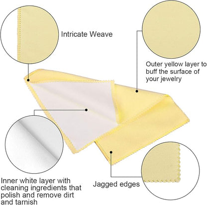 SEVENWELL Silver Polishing Cloth, Jewelry Cleaner Cloth for Sterling Silver Jewelry, Gold, Platinum, Silverware, Diamonds, Gemstones, Coins (Yellow)