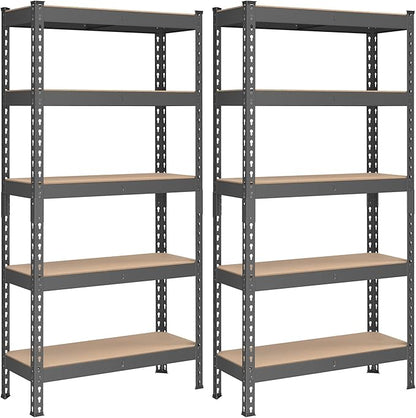 SONGMICS 5-Tier Storage Shelves, Load 2310 lb, Set of 2 Garage Storage, Boltless Assembly, Adjustable Shelving Unit, 11.8 x 29.5 x 59.1 Inches, for Study Shed Basement, Gray UGLR300G02