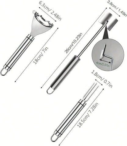 Corn Peeler 3 Pcs Stainless Steel Corn Peeler and Stripper Tool Set Upgraded Corn Stripper for Corn on the Cob,Peel Corn Cob Separator Quick,Gift for Women Home Dining Enthusiasts Gadget (3 Pcs)