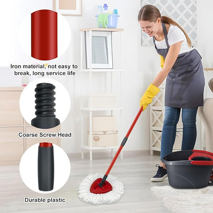 Mop Replace Heads Mop Handle and Mop Base Replacement for O Cedar EasyWring 1-Tank Spin Mop System, 2 Microfiber Mop Head Refills, 4-Section Iron Mop Handle 30-58in and 1 Mop Head Cover Set(No Bucket)