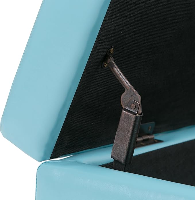 SIMPLIHOME Avalon 48 inch Wide Contemporary Rectangle Storage Ottoman Bench in Soft Blue Vegan Faux Leather, Assembled, For the Living Room, Entryway and Family Room