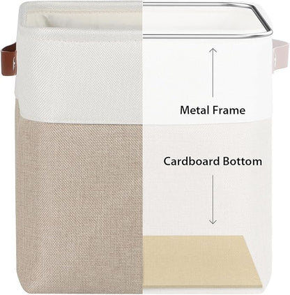Univivi 4 PC Foldable Storage Baskets,10.5 inch Fabric Storage Bins for Shelf with Hard Bottom,Storage Baskets with PU Handles Cube Storage Bins for Closet Organizing (Khaki)