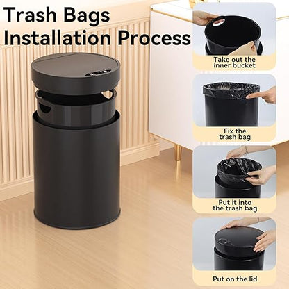 Bathroom Trash Can with Lid 2.6 Gallon Stainless Steel TrashCans Automatic Bathroom Garbage Can for Bedroom, Kitchen, Office