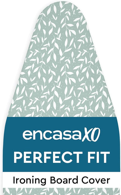 Encasa XO Ironing Board Cover and Pad 54"x15" - Thick 3mm Felt Padding, Drawstring Tightening & Lock, Easy Fit, Scorch & Stain Resistant, Fits Standard Large Ironing Board - Green Leaflet