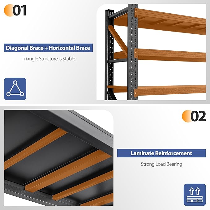 5000LBS Storage Shelves, 71" W Heavy Duty Garage Shelving Unit, Adjustable Industrial Shelving, 4 Tier Metal Shelving for Garage, Supermarket, Warehouse, 71" W x 24" D x 70" H