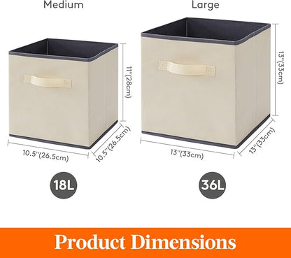 Lifewit Collapsible Fabric Storage Cubes Bins Set 11 Inch, Foldable Cubby Organizers Boxes, 6 Pack Organizing Baskets for Shelf, Closet, Utility Room, Storage Room, 18L Beige