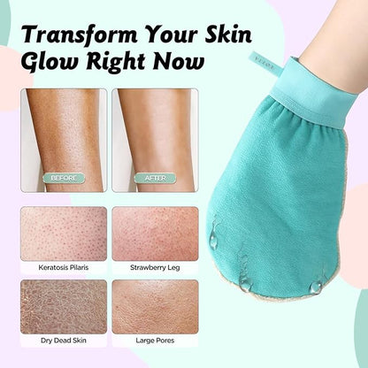 LOTTA Dual-Sided Exfoliating Gloves - Natural Viscose & Sisal for Deep Body Scrub & Massage - Gentle for Sensitive Skin - Replaces Loofah (Green-Soft)