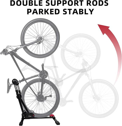 Heavy-Duty Floor Bike Stand, Freestanding Bicycle Storage Rack, Adjustable Dual Support Arms, No-Drill Installation for Garage, Black