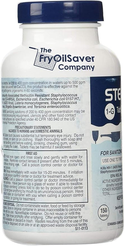 2 Bottles Steramine Sanitizer Tablets - 15x QT-10 Test Strip - Multi Purpose Steramine Sanitizing Tablets for Food Contact Surface in Kitchen, Restaurant & Food Service by FryOilSaver Co. (300 Count)