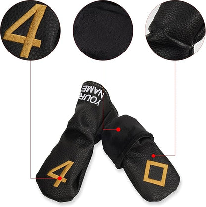 10pcs /Set Black Hybrid Iron Head Covers Protector with Large Gold No.