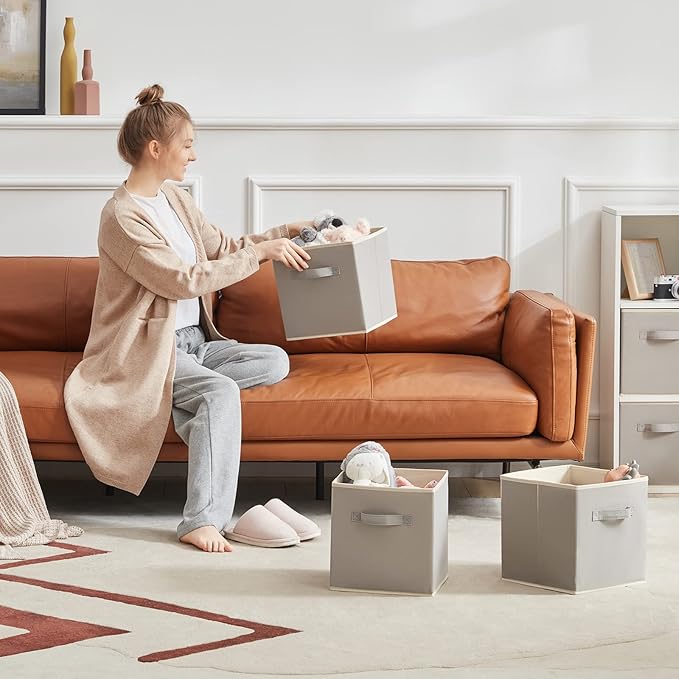 Lifewit Collapsible Fabric Storage Cubes Bins Set 11 Inch, Foldable Cubby Organizers Boxes, 6 Pack Organizing Baskets for Shelf, Closet, Utility Room, Storage Room, 18L Light Gray