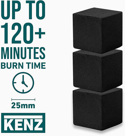 KENZ Charcoal Cubes, 25mm Low Ash Coconut Charcoal Briquettes, 100% Natural Coconut Shells, Completely Odor and Chemical Free, Enjoy a Longer Hotter Burn Time, 72 Cubes