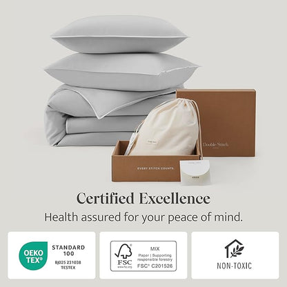 Double Stitch Cotton Tencel Duvet Cover - King Size Comforter Cover, Luxury & Soft Eucalyptus Lyocell Bedding Set for Hot Sleepers, Cooling & Breathable, Button Closure, Winter Sky Contrast, 106"x90"