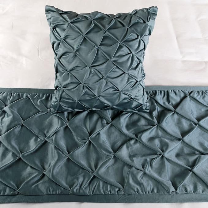 The HomeCentric Designer Blue Twin 53 x 18 inch Bed Runner Without Pillow Cover, Satin Pintucks Bed Scarf, Solid Color Modern - Satin Nights