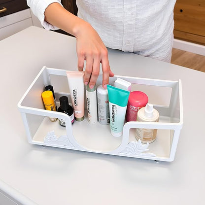 Metal Napkin Holder for Bathroom and Kitchen - White Floral Design Disposable Hand Towel Holder Tray, Guest Towel Organizer for Countertop, Paper Napkin and Towel Dispenser (White)