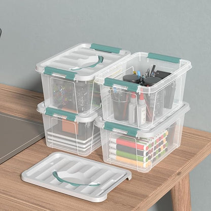Zopnny 7 Quart Small Clear Storage Latch Box with Lid, Plastic Stackable Storage Bin, 6 Pack