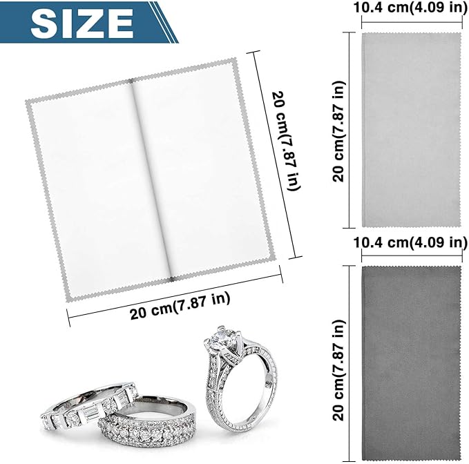 SEVENWELL Silver Polishing Cloth, Jewelry Cleaner Cloth for Sterling Silver Jewelry, Gold, Platinum, Silverware, Diamonds, Gemstones, Coins (2pcs Dark Gray and 2pcs Light Gray (Small))