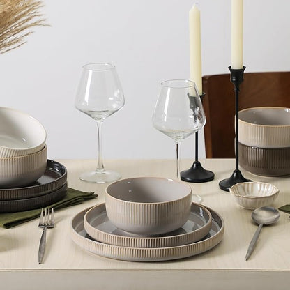 Frewinky Ceramic Dinnerware Sets for 1, Round Reactive Glaze Porcelain Plates and Bowls Sets, Scratch Resistant Modern Dishes Set, Dishwasher & Microwave Safe, Service for 1-Gray