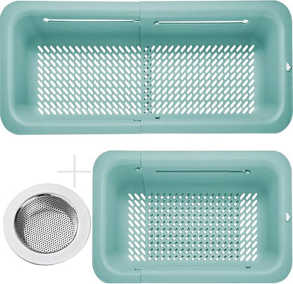 LASSHSWA Collapsible Colander and Strainer for Kitchen, Over the Sink Strainer Basket for Kitchen, Fruit Pasta Food Strainer Expandable Plastic Colander with A Sink Drain Strainer Stainless Steel