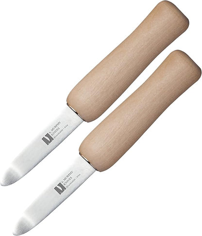 R Murphy/Ramelson New Haven Oyster Shucking Knife, Shucker Tool Opener, Curved Bent Tip, Wood Handle, Stainless Steel Blade, Made in USA, Regular (2 Pack)