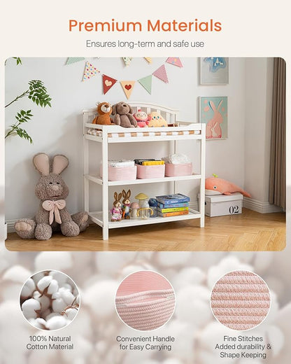 Small Woven Basket, 12 x 8 x 4.5 Inches, Storage Basket for Organizing, Cute Small Rope Shelf Closet Cube Storage Bins Baskets for Shelves, Dog Toy Gift Baskets Empty, 3 Pack Light Pink