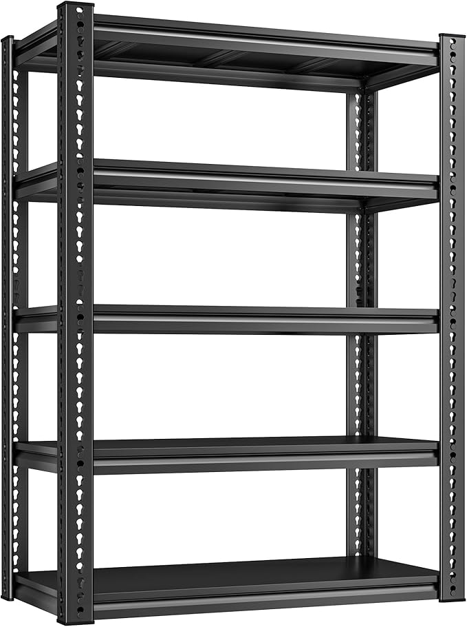 REIBII Garage Shelving Load 2000 LBS, Adjustable 5-Tier Storage Shelves, Metal Shelving Units and Storage Rack Shelf for Garage, Basement, Kitchen, 32" W x 17" D x 72" H, Black, 2PC