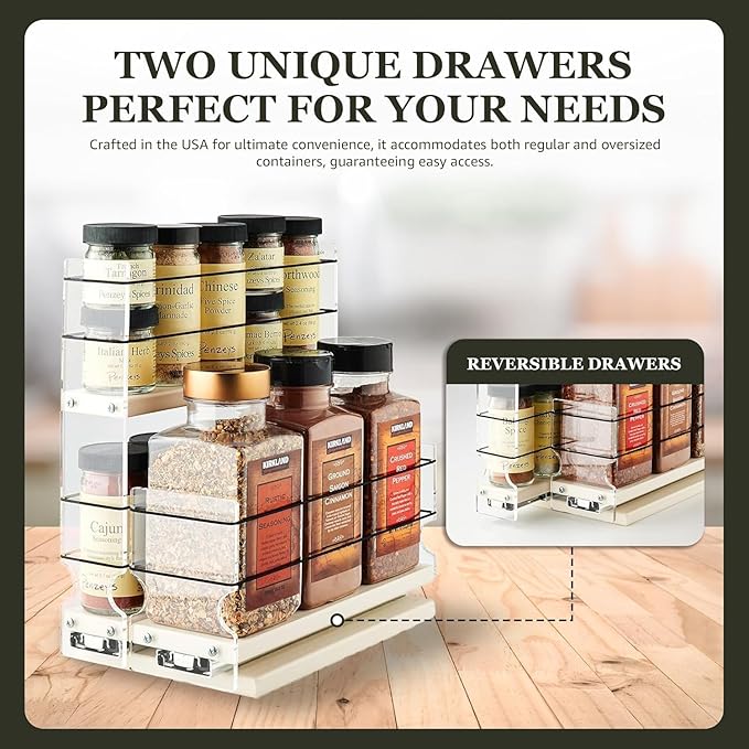 Vertical Spice Combo Spice Rack Drawer - Pull Out Pantry Organizers and Storage - Kitchen Cabinet Organizer - Seasoning Sliding Caddy - Made in USA (5.75" W x 10.75" H x 10.60" D, Partially Assembled)