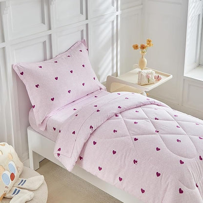 DuShow 4 Pieces Toddler Bedding Set,Purple Star Toddler Girl Comforter Set,Super Soft Reversible Toddler Sheet Set,Lightweight Crib Bed Set -Purple