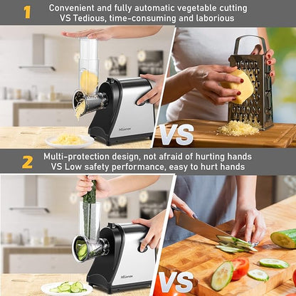 Homdox 250W Electric Cheese Grater, Electric Slicer Shredder, Salad Maker Electric Grater Electric Cheese Grater/Shredder with 5 Free Attachments, Ivory