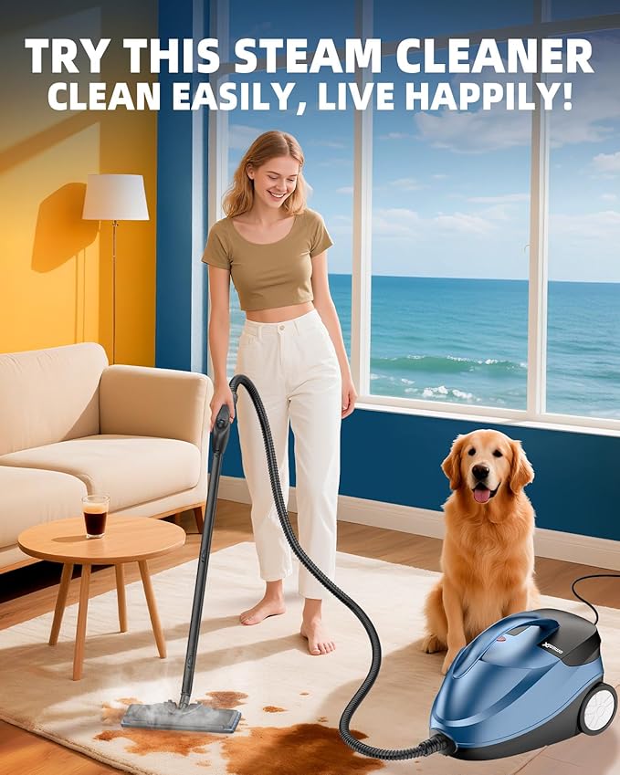 Pressurized Handheld Steam Cleaner for Home Use with 30 Accessories – Heavy Duty Portable Steamer with 1.5L Tank for Tile Floors, Couches, Cars, Removes Dirt, Grease & Grout