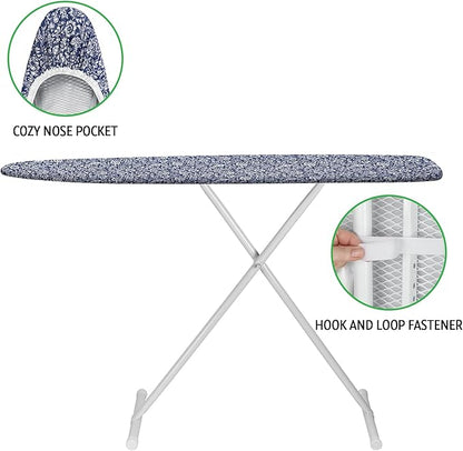 Ironing Board Cover and Pad 15x54 Inch Standard Ironing Board Cover with Elastic Edge and Hook and Loop Fasteners Scorch and Stain Resistant Cotton Ironing Covers with Thick Padding